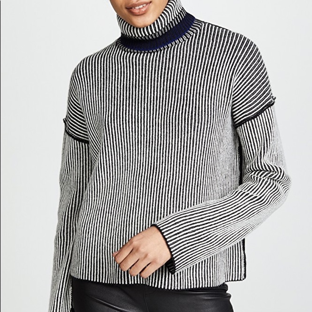 Theory Oversized Stripe Cashmere Turtleneck